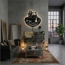 HALLEY DAVİTSON TEMALI RGB Uzaktan Kumandalı 40x40cm Siyah MDF Duvar Saati