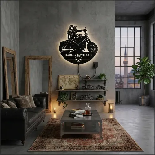 HALLEY DAVİTSON TEMALI RGB Uzaktan Kumandalı 40x40cm Siyah M…