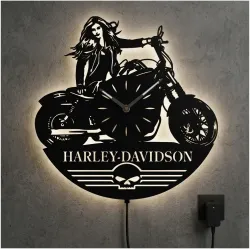 HALLEY DAVİTSON TEMALI RGB Uzaktan Kumandalı 40x40cm Siyah MDF Duvar Saati