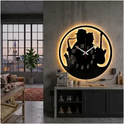 JAZ MÜZİK TEMALI RGB Uzaktan Kumandalı 40x40cm Siyah MDF Duvar Saati