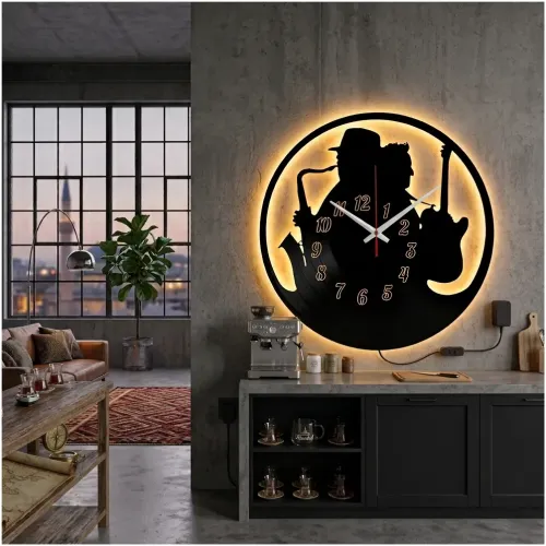 JAZ MÜZİK TEMALI RGB Uzaktan Kumandalı 40x40cm Siyah MDF Duv…