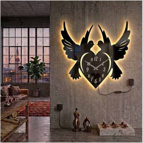 KALP GÜVERSİN TEMALI RGB Uzaktan Kumandalı 40x40cm Siyah MDF…
