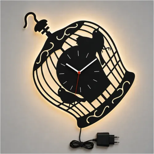 KUŞ KAFESİ TEMALI RGB Uzaktan Kumandalı 40x40cm Siyah MDF Du…