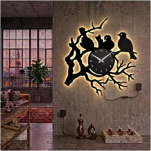 KUŞLAR DALDA TEMALI RGB Uzaktan Kumandalı 40x40cm Siyah MDF …