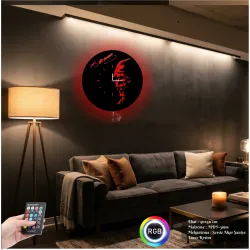 Atatürk Temalı RGB Uzaktan Kumandalı 40x40cm Siyah MDF Duvar Saati