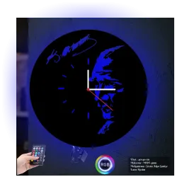 Atatürk Temalı RGB Uzaktan Kumandalı 40x40cm Siyah MDF Duvar Saati