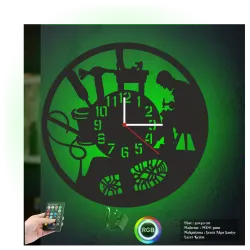 Ayakkabı Tamircisi Temalı RGB Uzaktan Kumandalı 40x40cm Siyah MDF Duvar Saati