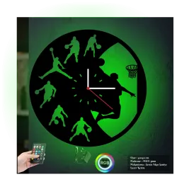 Basketbol Temalı RGB Uzaktan Kumandalı 40x40cm Siyah MDF Duvar Saati