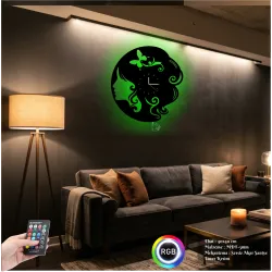 Bayan Kuaförü Temalı RGB Uzaktan Kumandalı 40x40cm Siyah MDF Duvar Saati