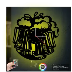 Bira Temalı RGB Uzaktan Kumandalı 40x40cm Siyah MDF Duvar Saati
