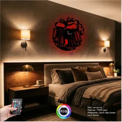 Bira Temalı RGB Uzaktan Kumandalı 40x40cm Siyah MDF Duvar Saati