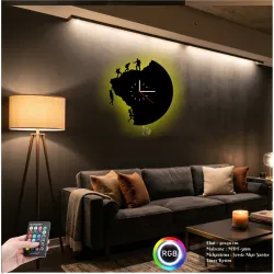 Dağcı Temalı RGB Uzaktan Kumandalı 40x40cm Siyah MDF Duvar Saati