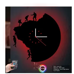 Dağcı Temalı RGB Uzaktan Kumandalı 40x40cm Siyah MDF Duvar Saati