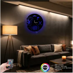 Erkek kuaförü Temalı RGB Uzaktan Kumandalı 40x40cm Siyah MDF Duvar Saati