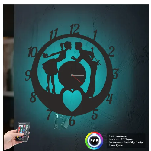 Kalp Aşıklar Temalı  RGB Uzaktan Kumandali 40x40cm Siyah MDF…