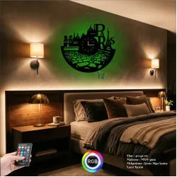 Fransa Paris  Temalı RGB Uzaktan Kumandalı 40x40cm Siyah MDF Duvar Saati