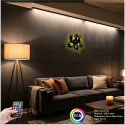 Kedi Temalı RGB Işıklı MDF Duvar Saati - Uzaktan Kumandalı