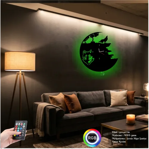 Kurt Köpek Figürlü RGB LED Işıklı MDF Duvar Saati