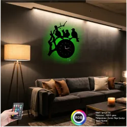 Kuşlar Dalda Figürlü RGB LED Işıklı MDF Duvar Saati
