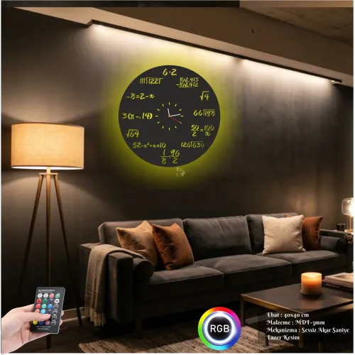 Luvivia Matematik Figürlü RGB LED Işıklı MDF Duvar Saati