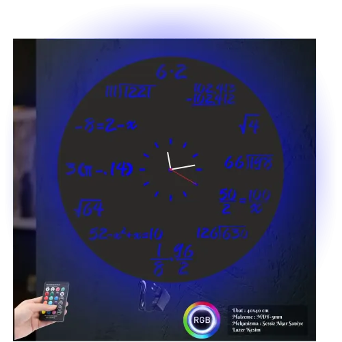 Luvivia Matematik Figürlü RGB LED Işıklı MDF Duvar Saati