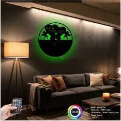 Luvivia Melekler Kalp Figürlü RGB LED Işıklı MDF Duvar Saati
