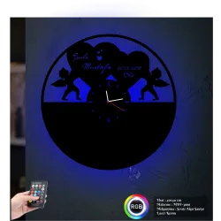 Luvivia Melekler Kalp Figürlü RGB LED Işıklı MDF Duvar Saati