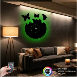 Melekler Uçuyor Figürlü RGB LED Işıklı MDF Duvar Saati - Luvivia