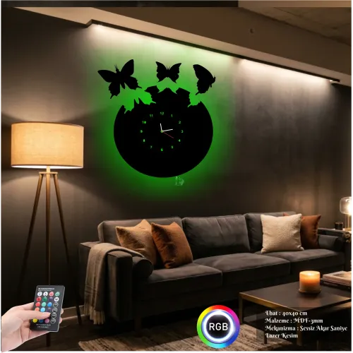 Melekler Uçuyor Figürlü RGB LED Işıklı MDF Duvar Saati - Luv…