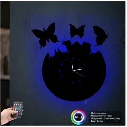 Melekler Uçuyor Figürlü RGB LED Işıklı MDF Duvar Saati - Luvivia