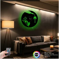 Luvivia Şarap Kadeh Figürlü RGB LED Işıklı MDF Duvar Saati