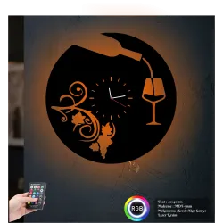 Luvivia Şarap Kadeh Figürlü RGB LED Işıklı MDF Duvar Saati