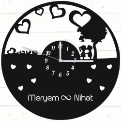 Kalp Kişiye Özel  Siyah MDF Duvar Saati