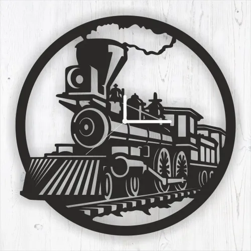 Tren Siyah MDF Duvar Saati