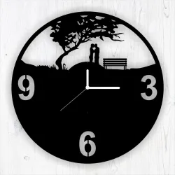 Clock With Couple  Siyah MDF Duvar Saati
