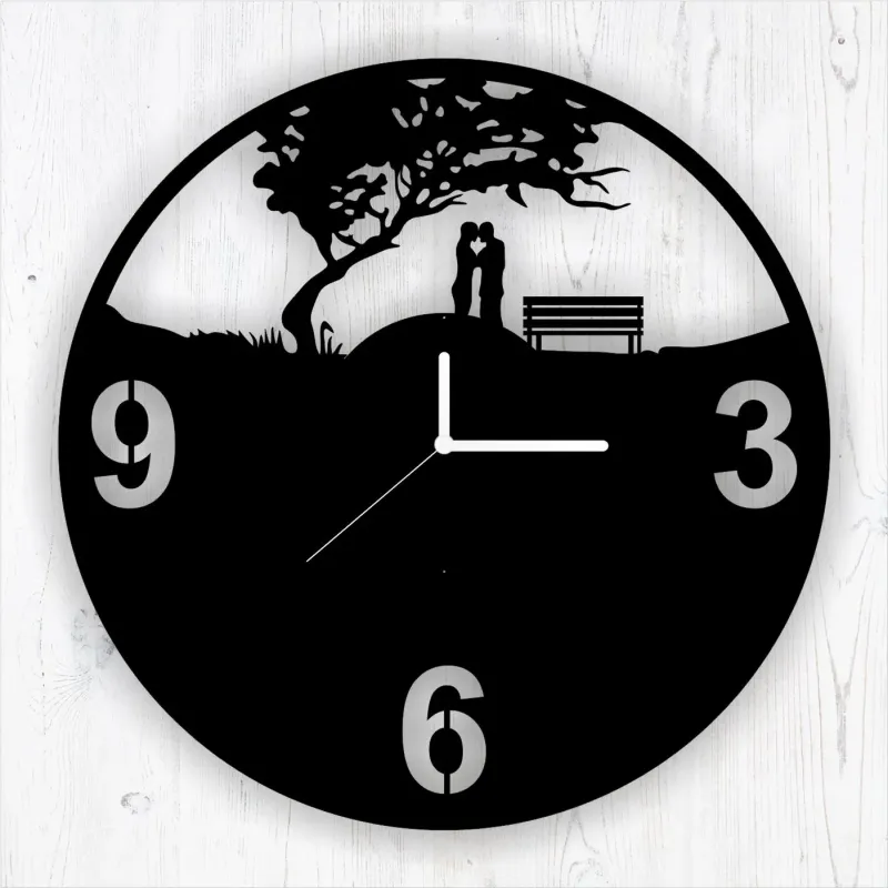 Clock With Couple  Siyah MDF Duvar Saati