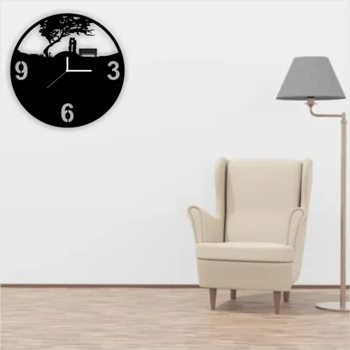 Clock With Couple  Siyah MDF Duvar Saati