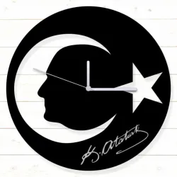 Atatürk Ayyıldız Siyah MDF Duvar Saati