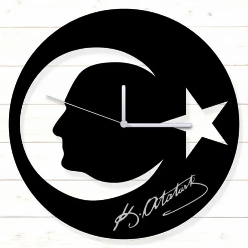 Atatürk Ayyıldız Siyah MDF Duvar Saati