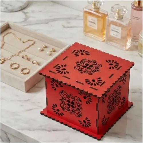 Kare Desenli MDF Kişiye Özel Takı Kutusu
