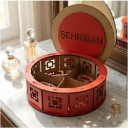 Yuvarlak Desenli MDF Kişiye Özel Takı Kutusu