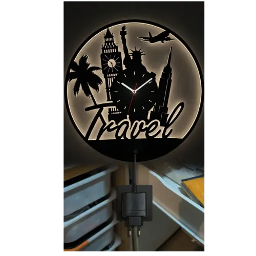 TRAVEL TEMALI RGB Uzaktan Kumandalı 40x40cm Siyah MDF Duvar …