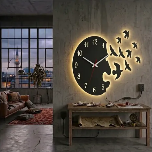 UÇAN KUŞLAR TEMALI RGB Uzaktan Kumandalı 40x40cm Siyah MDF D…