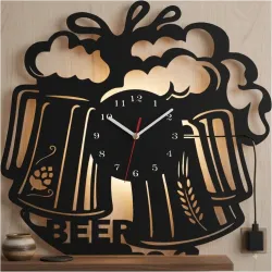 BİRA TEMALI RGB Uzaktan Kumandalı 40x40cm Siyah MDF Duvar Saati