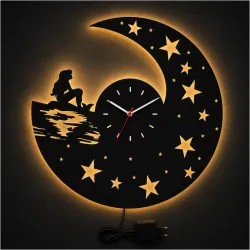 DENİZ KIZI TEMALI RGB Uzaktan Kumandalı 40x40cm Siyah MDF Duvar Saati