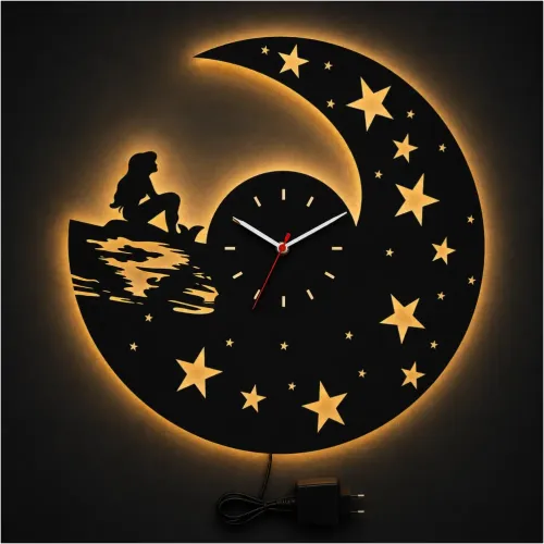 DENİZ KIZI TEMALI RGB Uzaktan Kumandalı 40x40cm Siyah MDF Du…