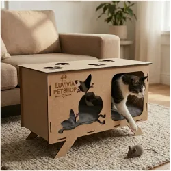 Luvivia Kare Kedi Evi – 4 mm Ahşap MDF Demonte Kedi Yuvası ve Yatağı