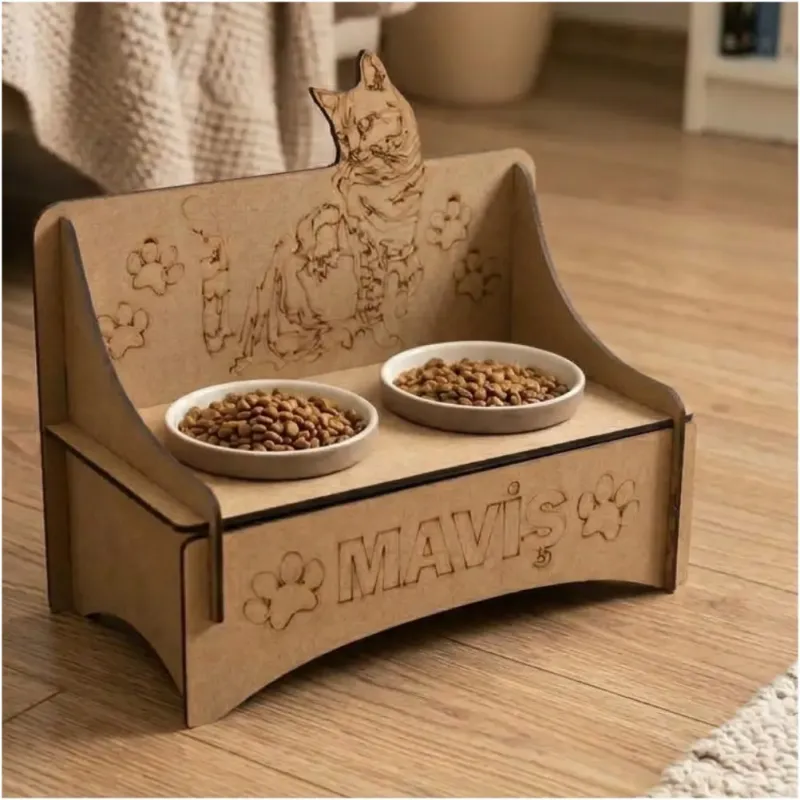 Kişiye Özel İsimli Kedi Köpek  Mama Standı