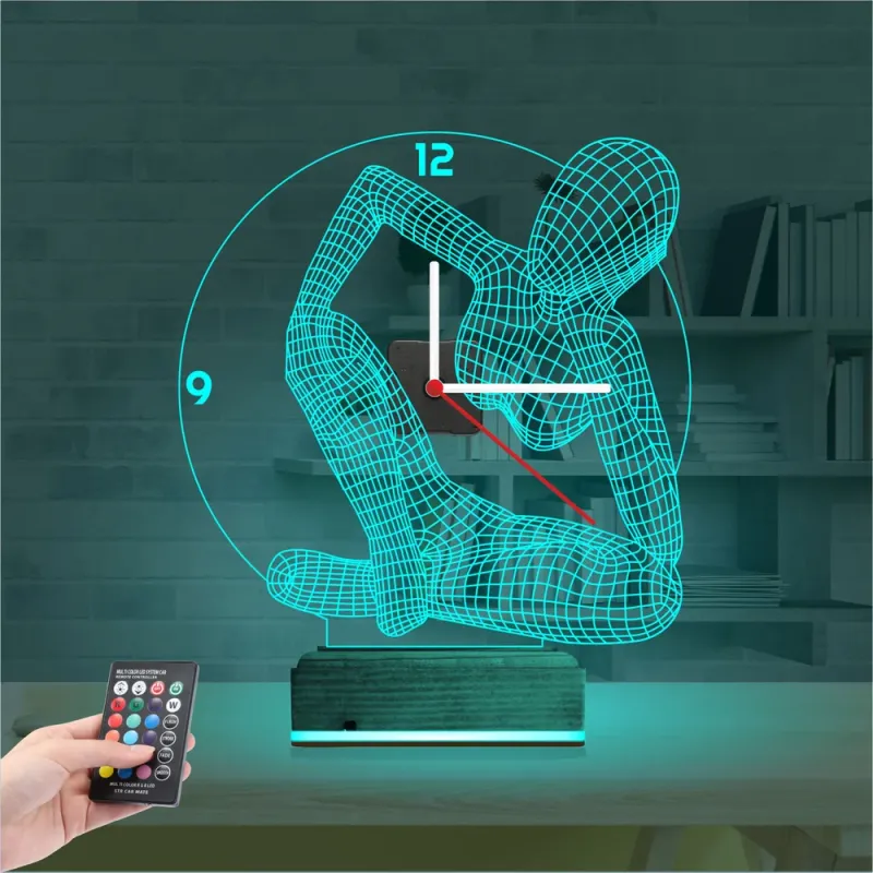 Minimalist Kadın Heykel Saatli 3D Lamba - Masa Gece Lambası