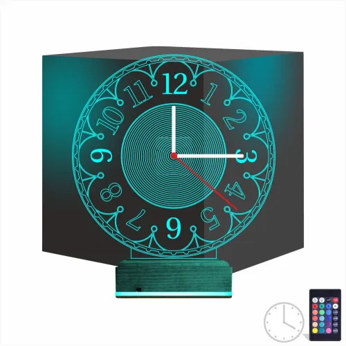 Klasik Saat Saatli 3D Lamba - Masa Gece Lambası
